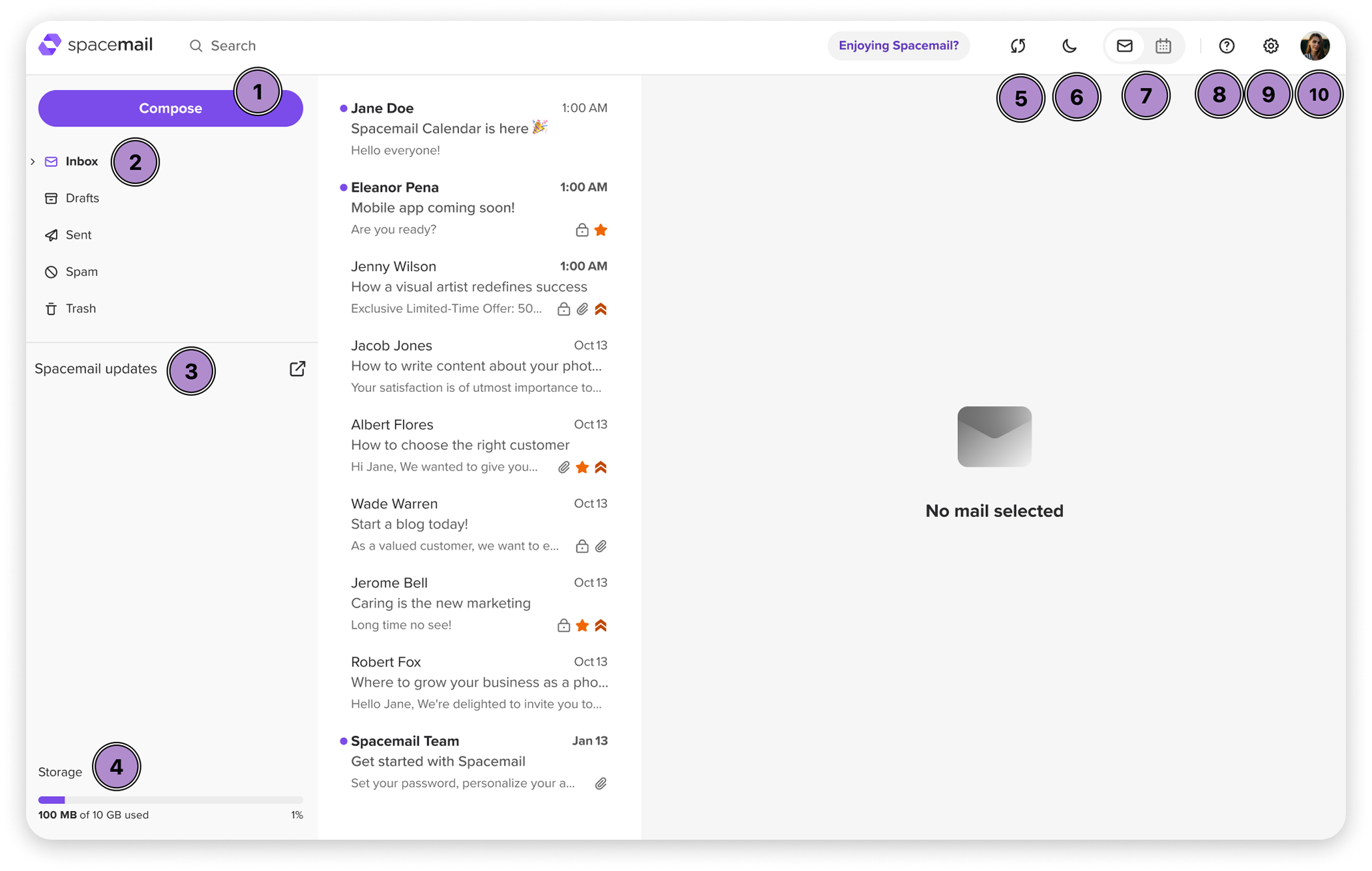 Spacemail 시작하기: 메일박스 설정 및 구성