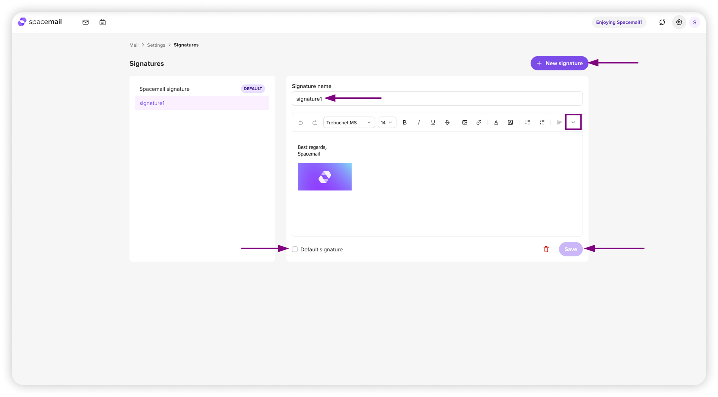 如何在Spacemail中创建电子邮件签名