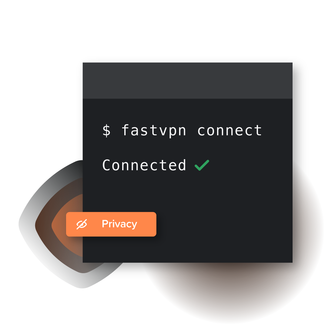 Илюстрация за настройка на FastVPN – лаптоп с Ubuntu десктоп и прозорец на FastVPN.