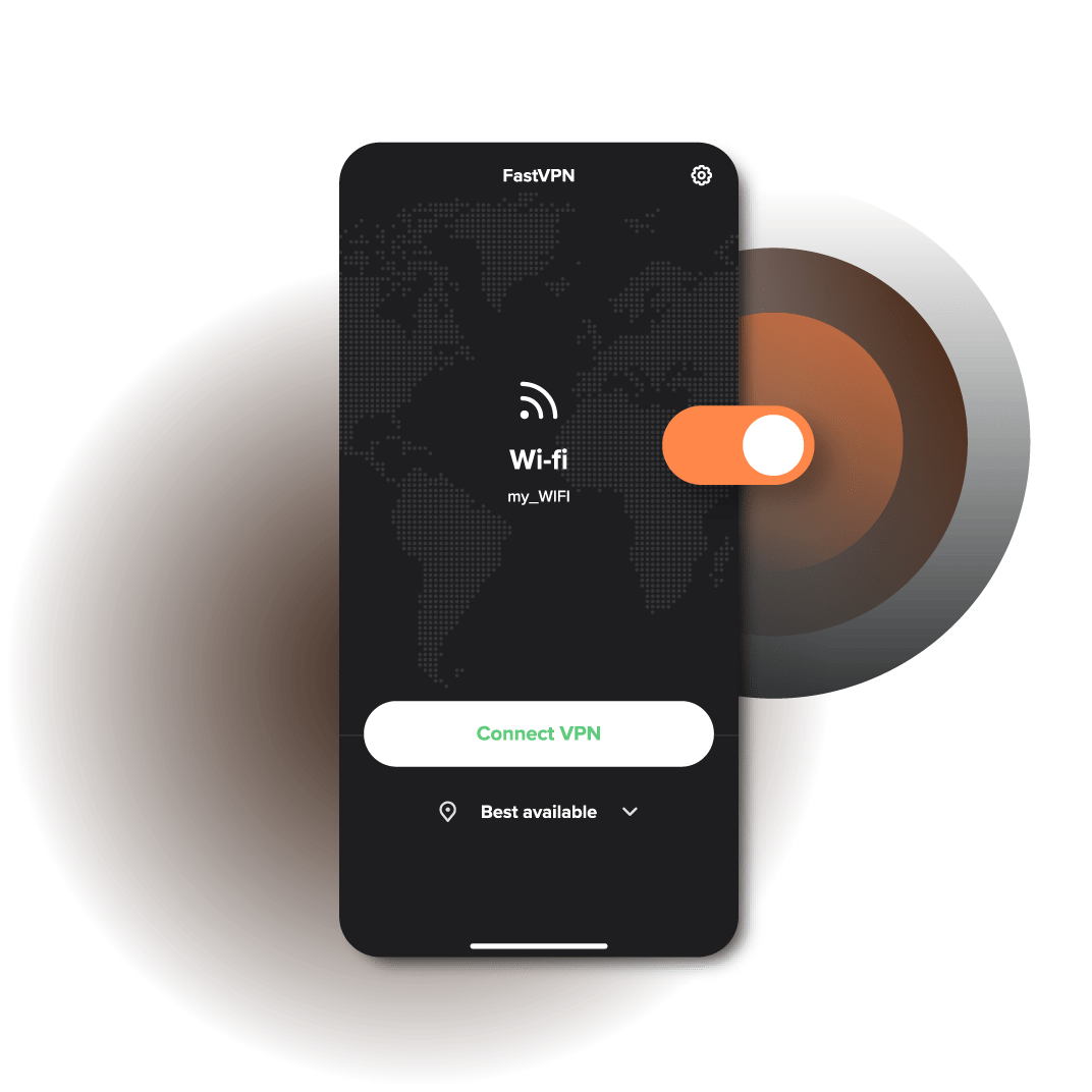 iPhone che mostra l'app VPN con un pulsante “Connetti VPN” e anelli di segnale, per una protezione istantanea con un solo tocco.