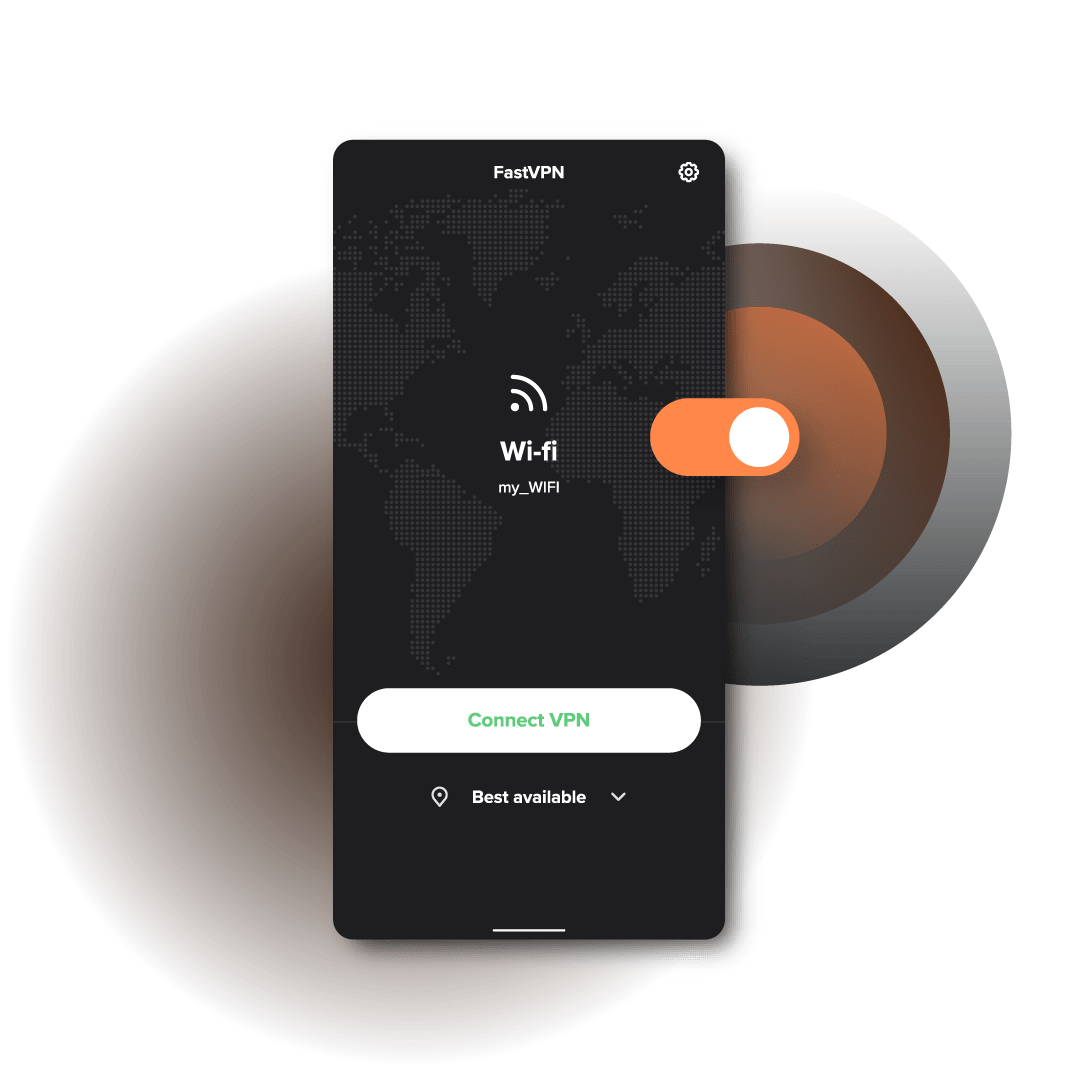 Telemóvel Android com app VPN e grande botão de Ligar — segurança instantânea e streaming fluido com um toque.