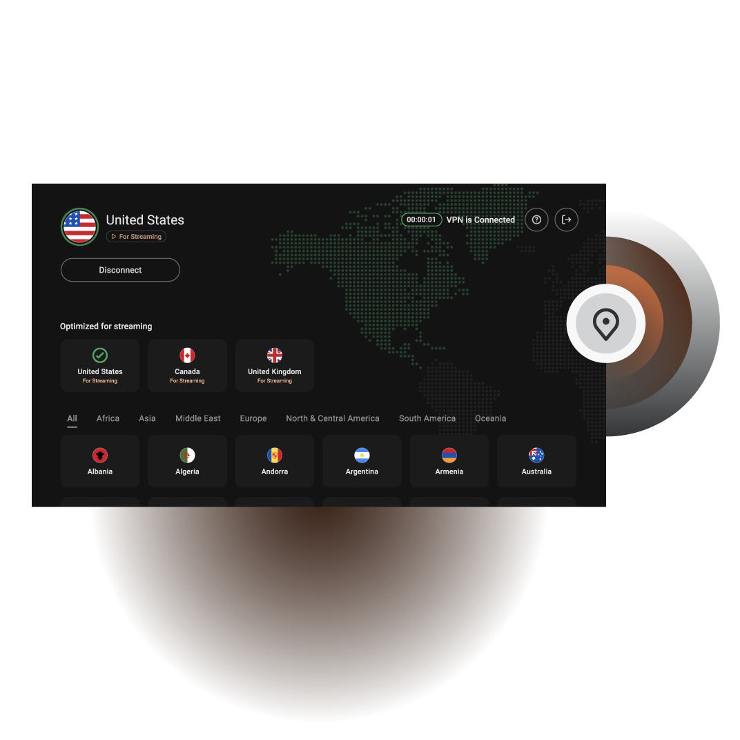 FastVPN benefits: watch any country, stream without slowdowns, private viewing, unlimited devices.