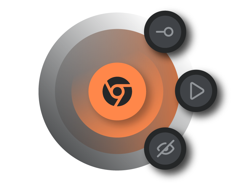 Ícone FastVPN Chrome com símbolos de segurança, streaming e ligação.