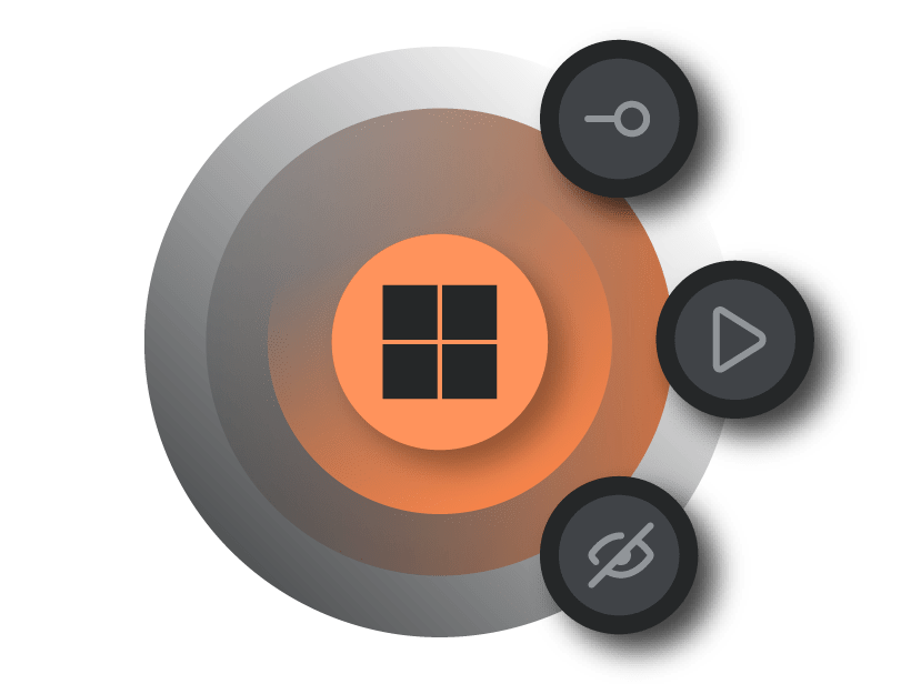 Windows logo with security, streaming, and privacy icons to highlight Windows VPN features.