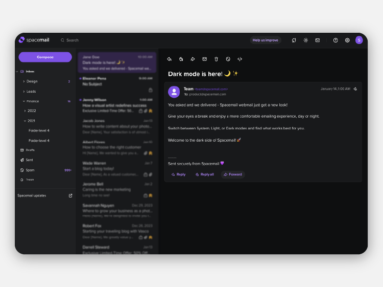 Light/Dark mode for Spacemail