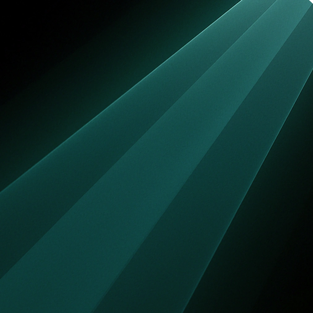 Abstract teal light beams on a dark background, creating a sleek geometric pattern.