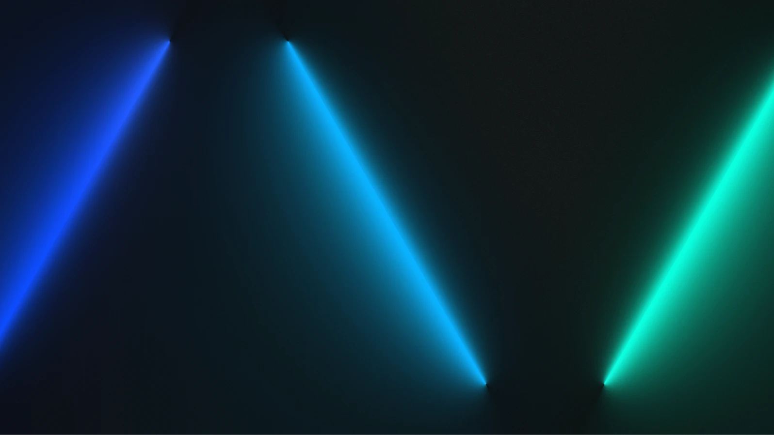 Dynamic light beams in blue, cyan, and green colors creating intersecting rays against a dark background