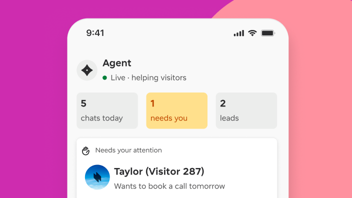 La app de Thunderbolt mostrando los chats de hoy y un visitante que necesita atención.